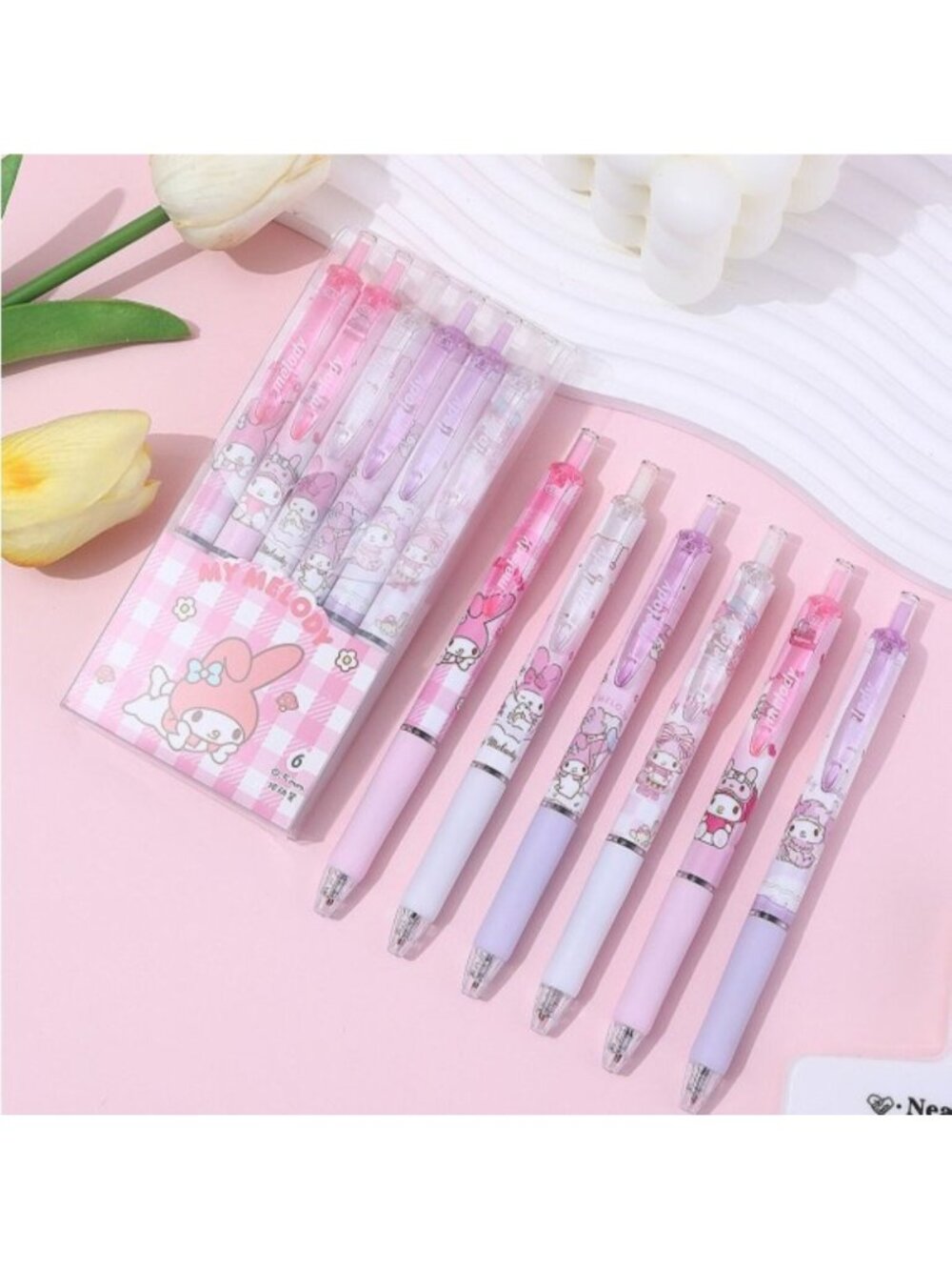 Hello Kitty & My Melody Gel Pen Set 6-Pack Black Ink Cute School Supplies